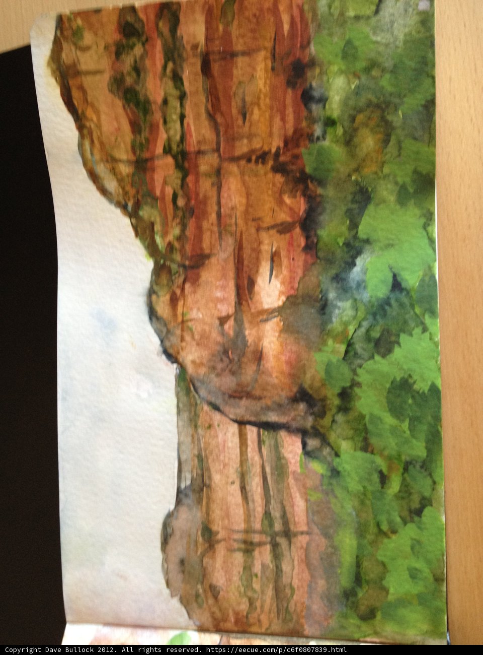 Mountain and Trees Watercolor Painting on Canvas
