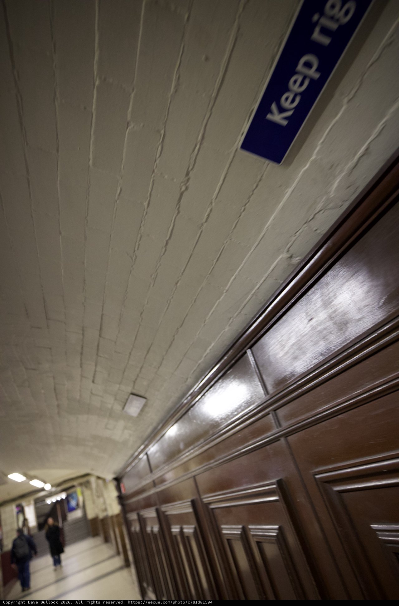 Keep Right Sign in London Underground Corridor
