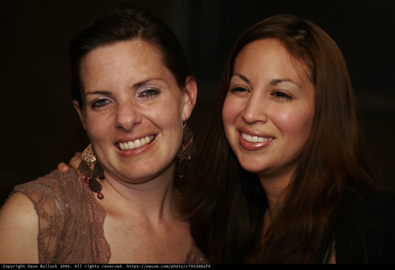 Two Women Smiling at a Night Event