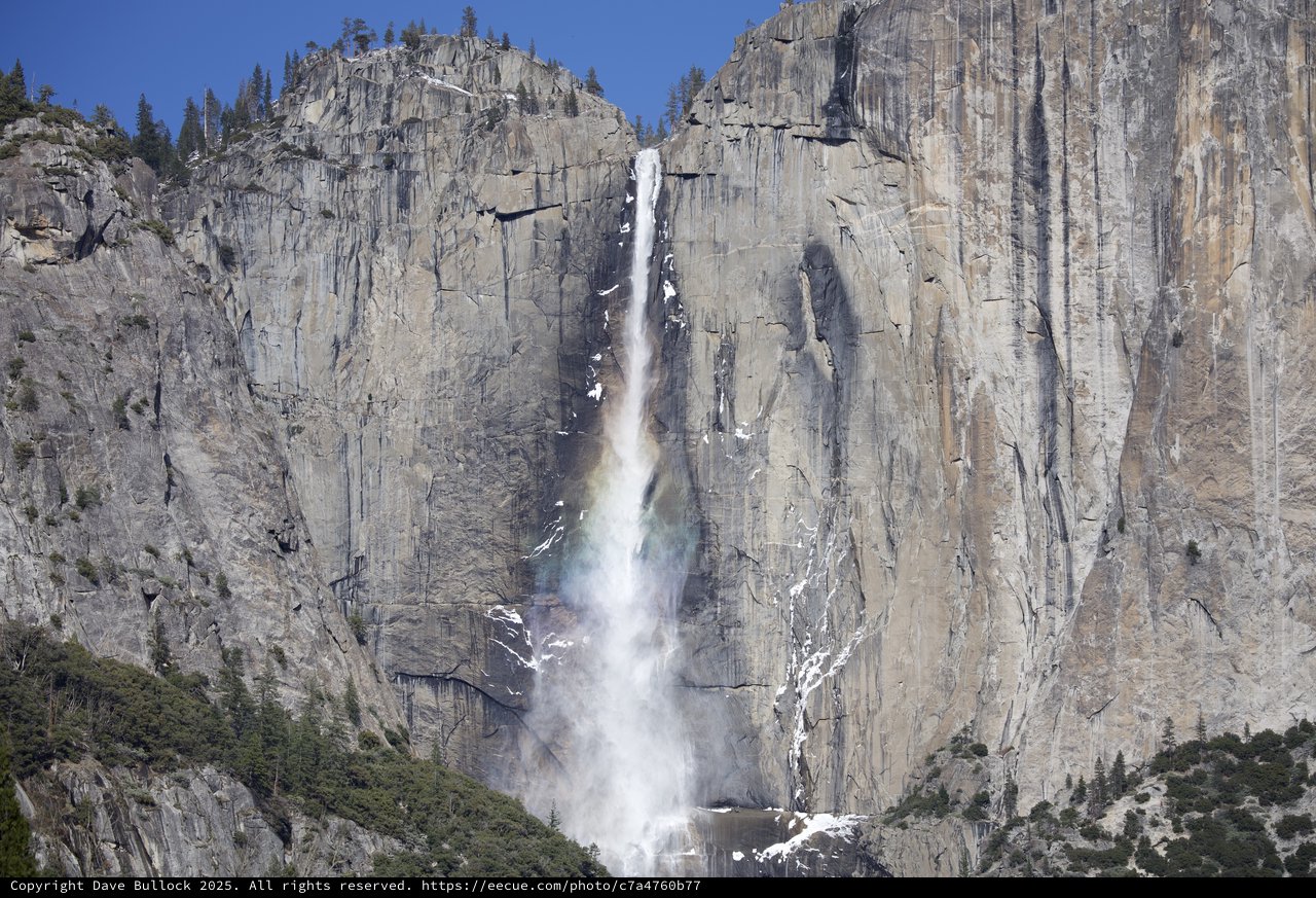 Yosemite Falls Cascading Down Granite Cliffs in Winter
