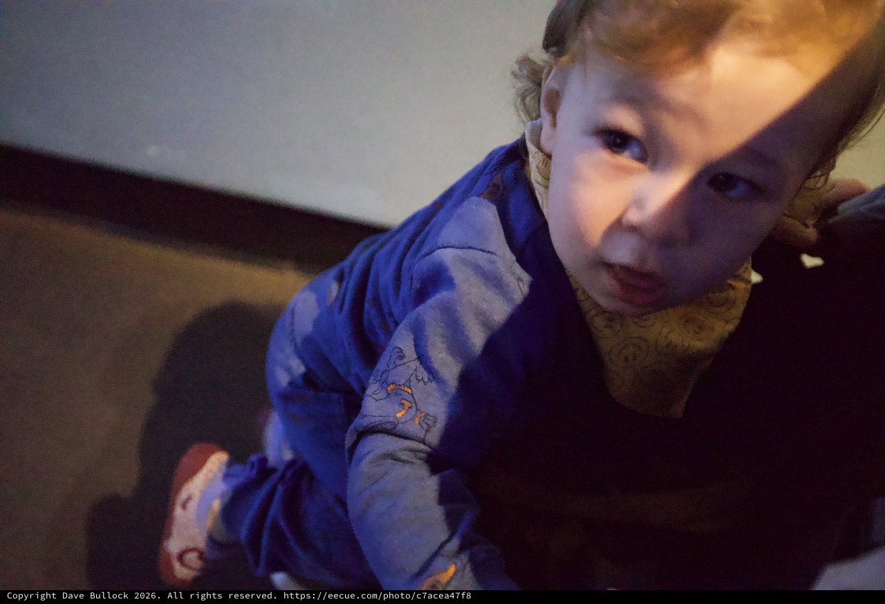 Curious Toddler in Blue Pajamas Close-Up Portrait