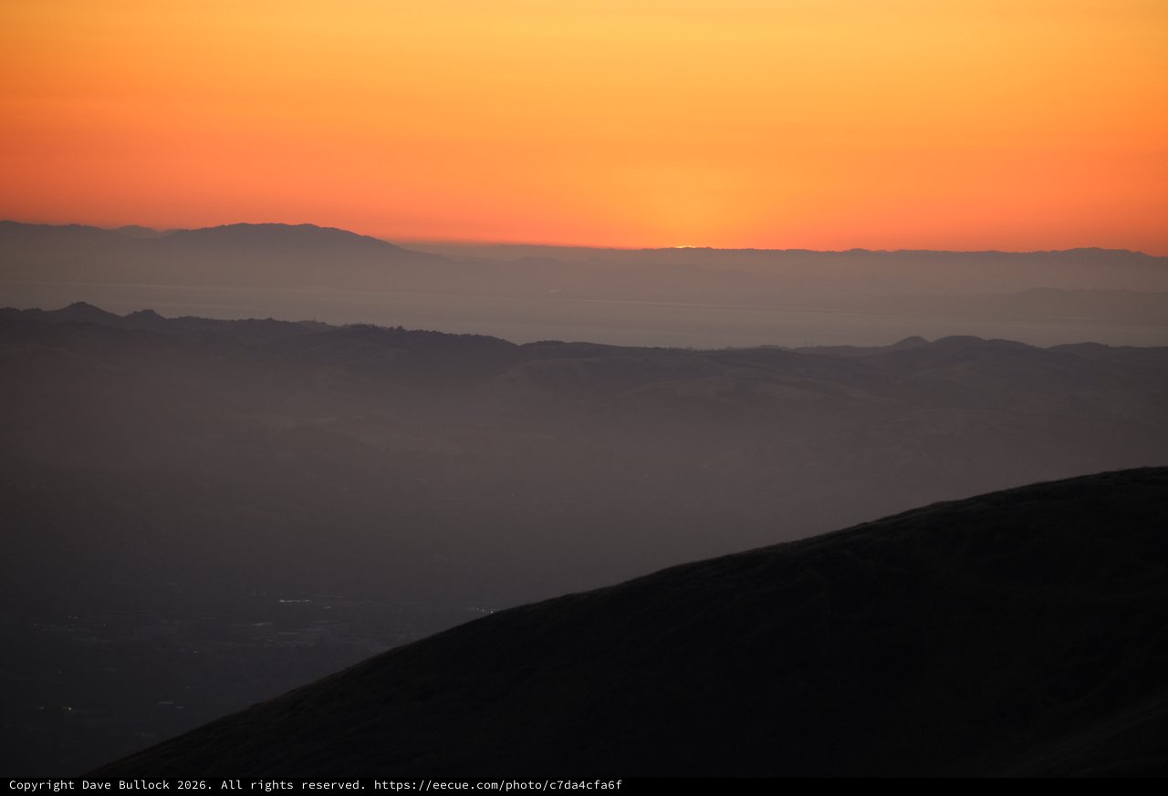 Layered Mountain Silhouettes at Fiery Sunset Dusk