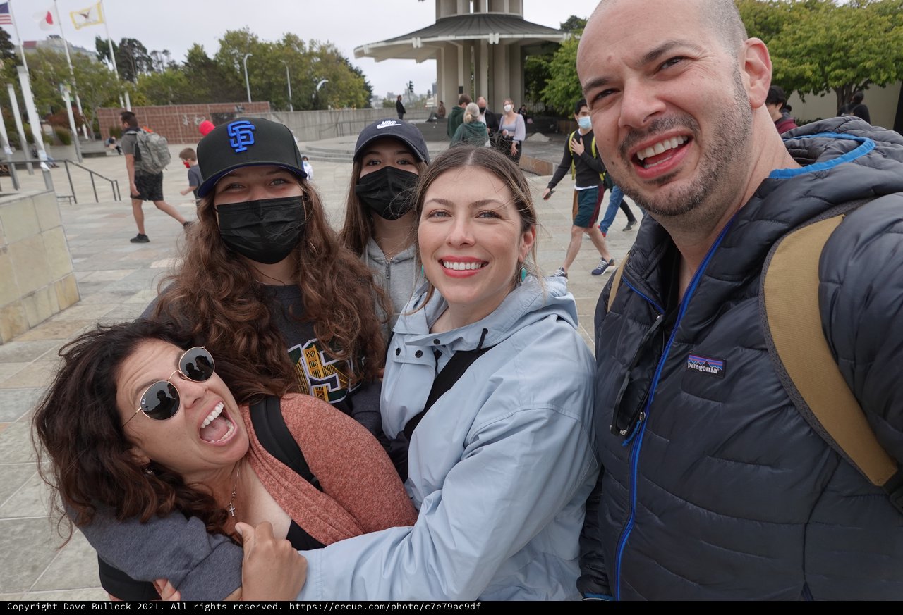 Friends Group Selfie at Public Plaza