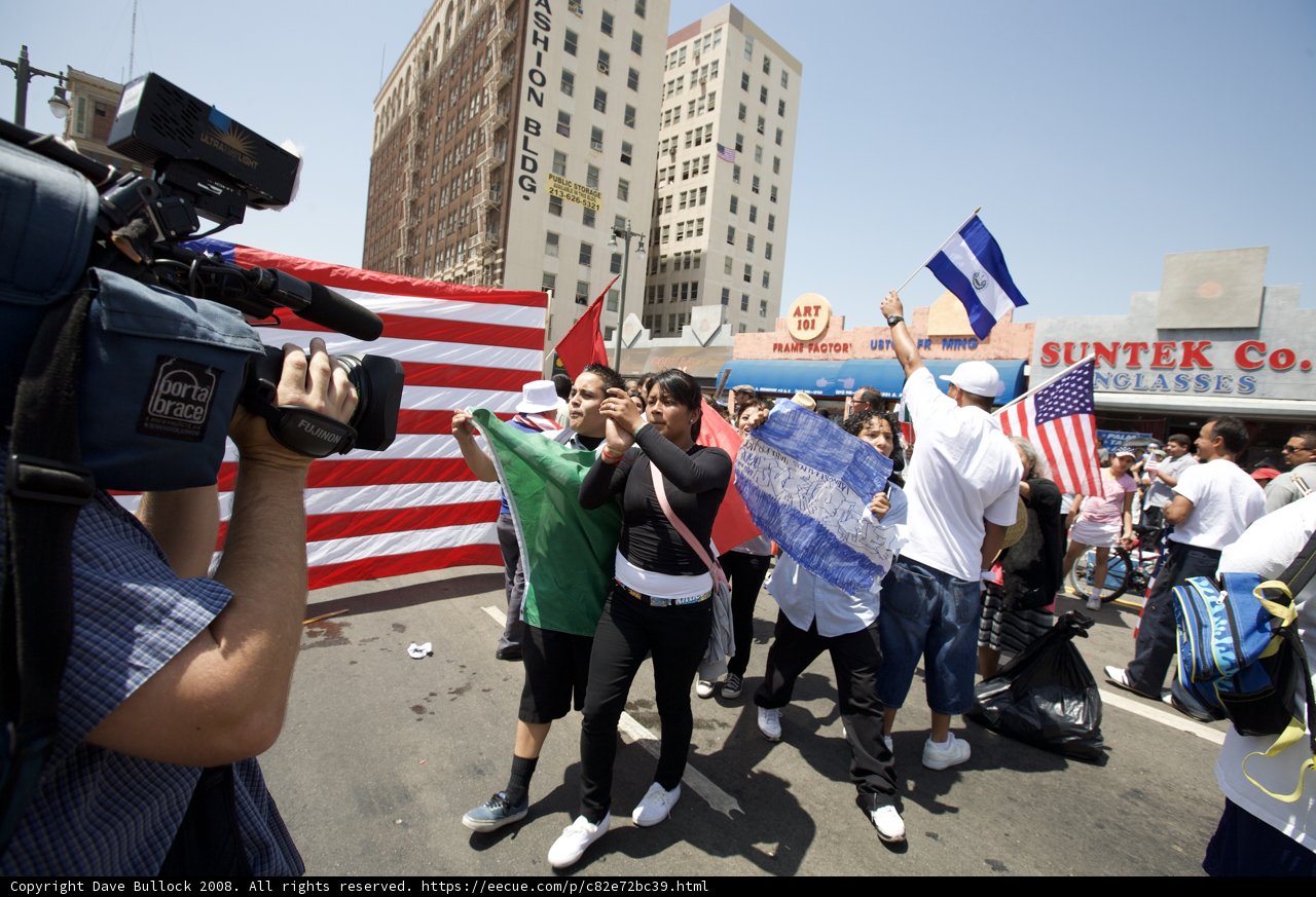 American and Mexican Flags United in May Day Rally