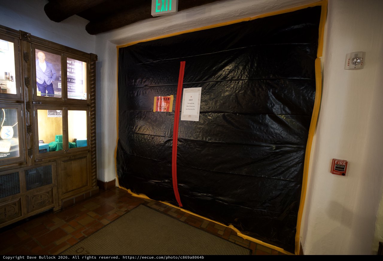 Black Draped Doorway with Red Accent Stripe