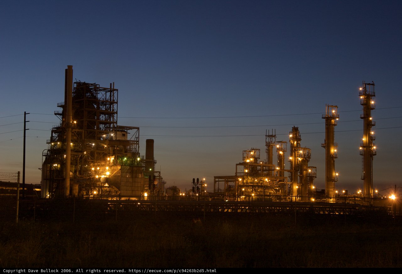 Illuminated Refinery at Night