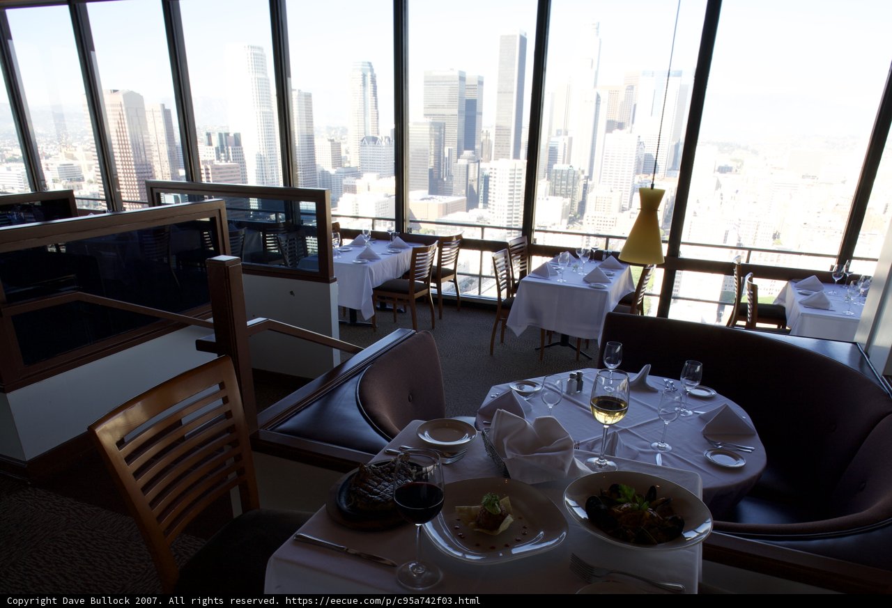 Cityscape dining at a skyscraper restaurant