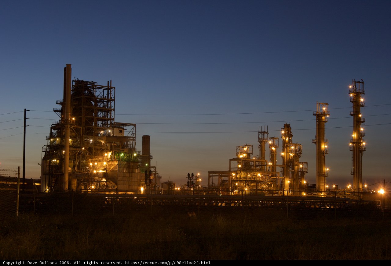 Illuminated Refinery at Night