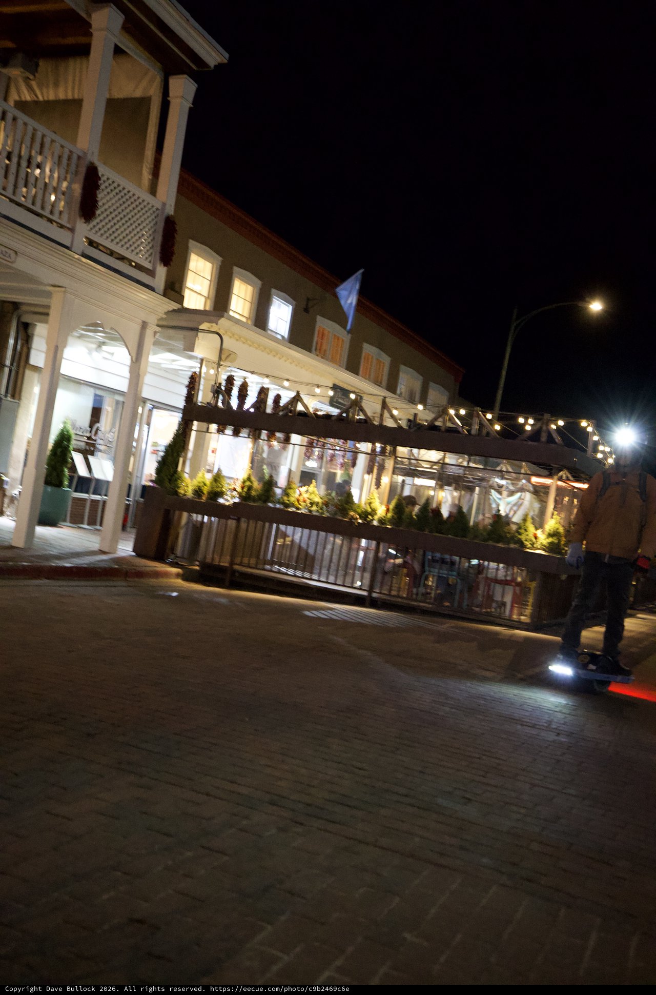 Illuminated Restaurant Patio on a Santa Fe Evening