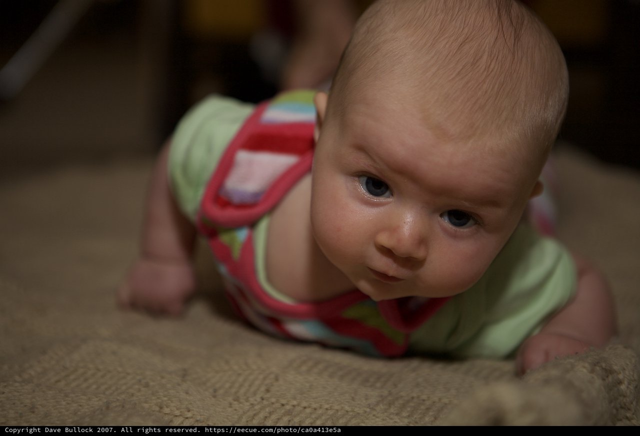 Curious Baby During Tummy Time on Carpet