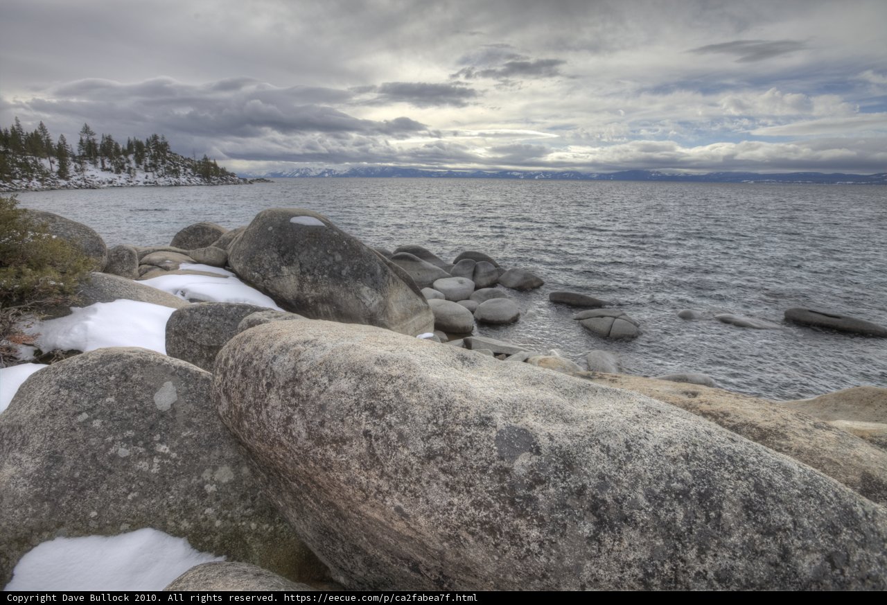 Rocky Shoreline Covered in Snow