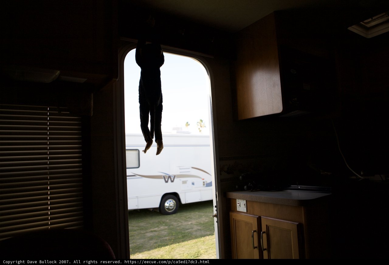 Daredevil Hangs from RV Window