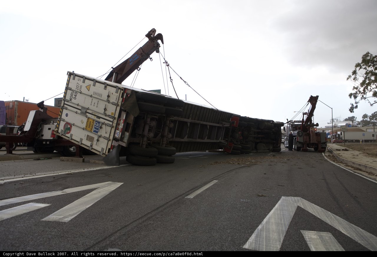 Overturned Truck Lifted Off Tarmac