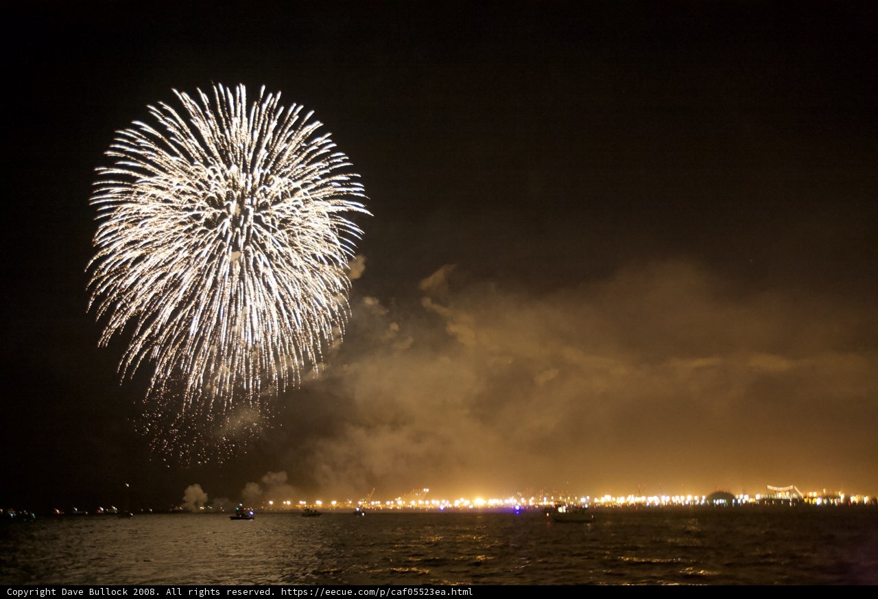 Boats and Fireworks at Night