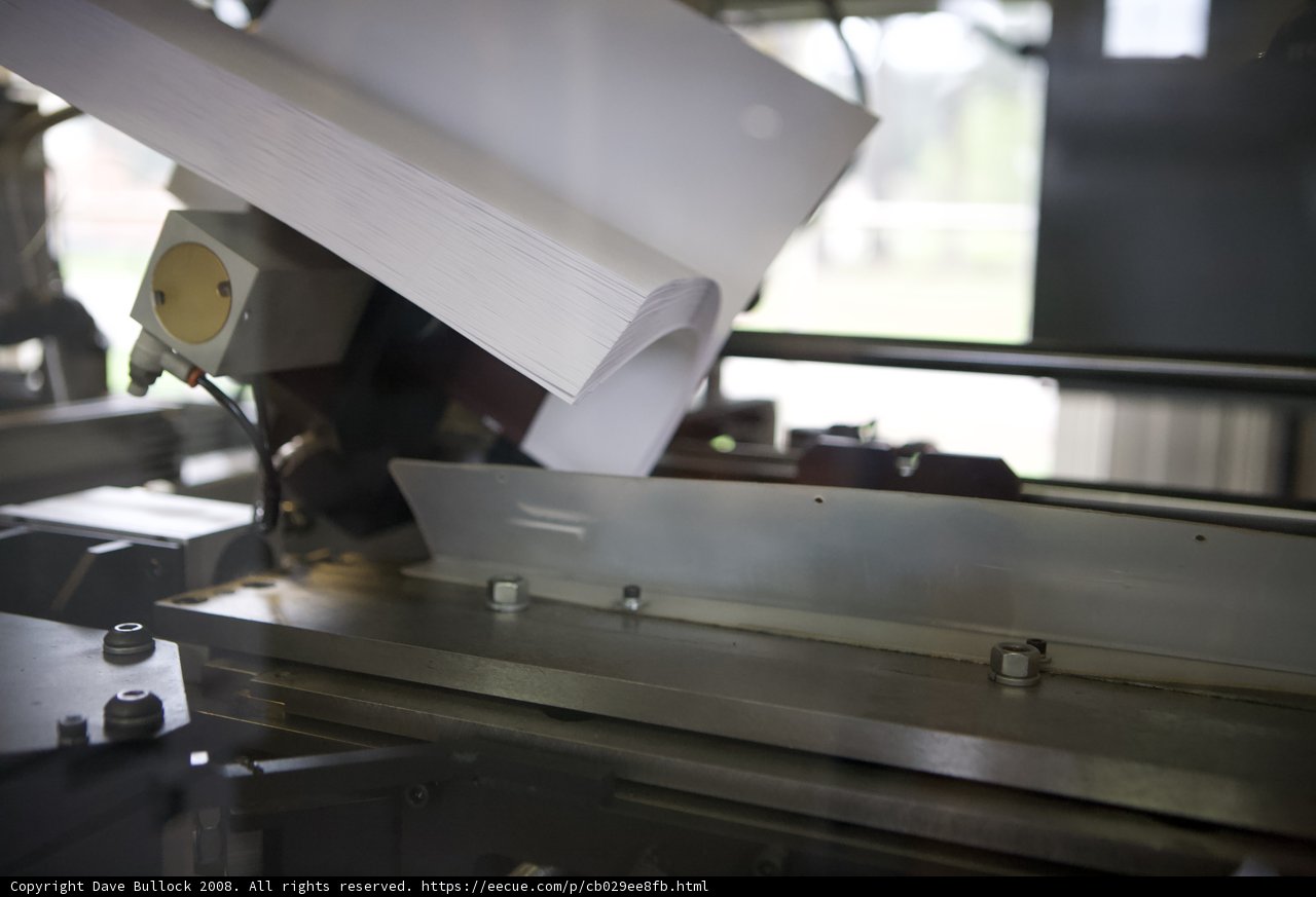 Factory Machine Cuts Paper into Pieces