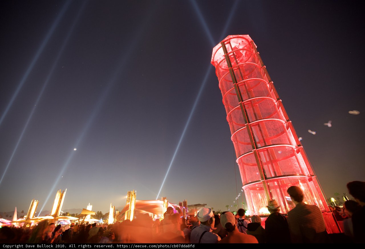 Red Tower Illuminated by Lights