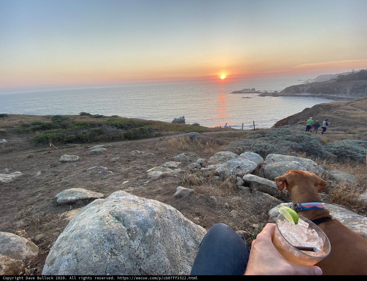 A Peaceful Sunset by the Rocks with a Furry Buddy