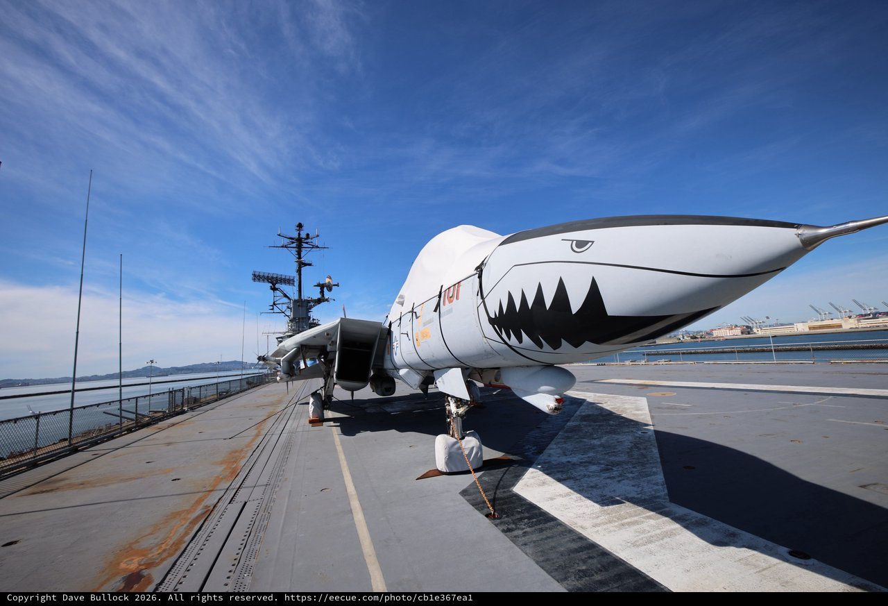 Shark-Mouthed Fighter Jet on USS Hornet Aircraft Carrier
