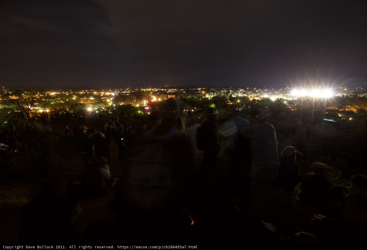 Nighttime Crowd with Pyrotechnics at Santa Fe Fiestas