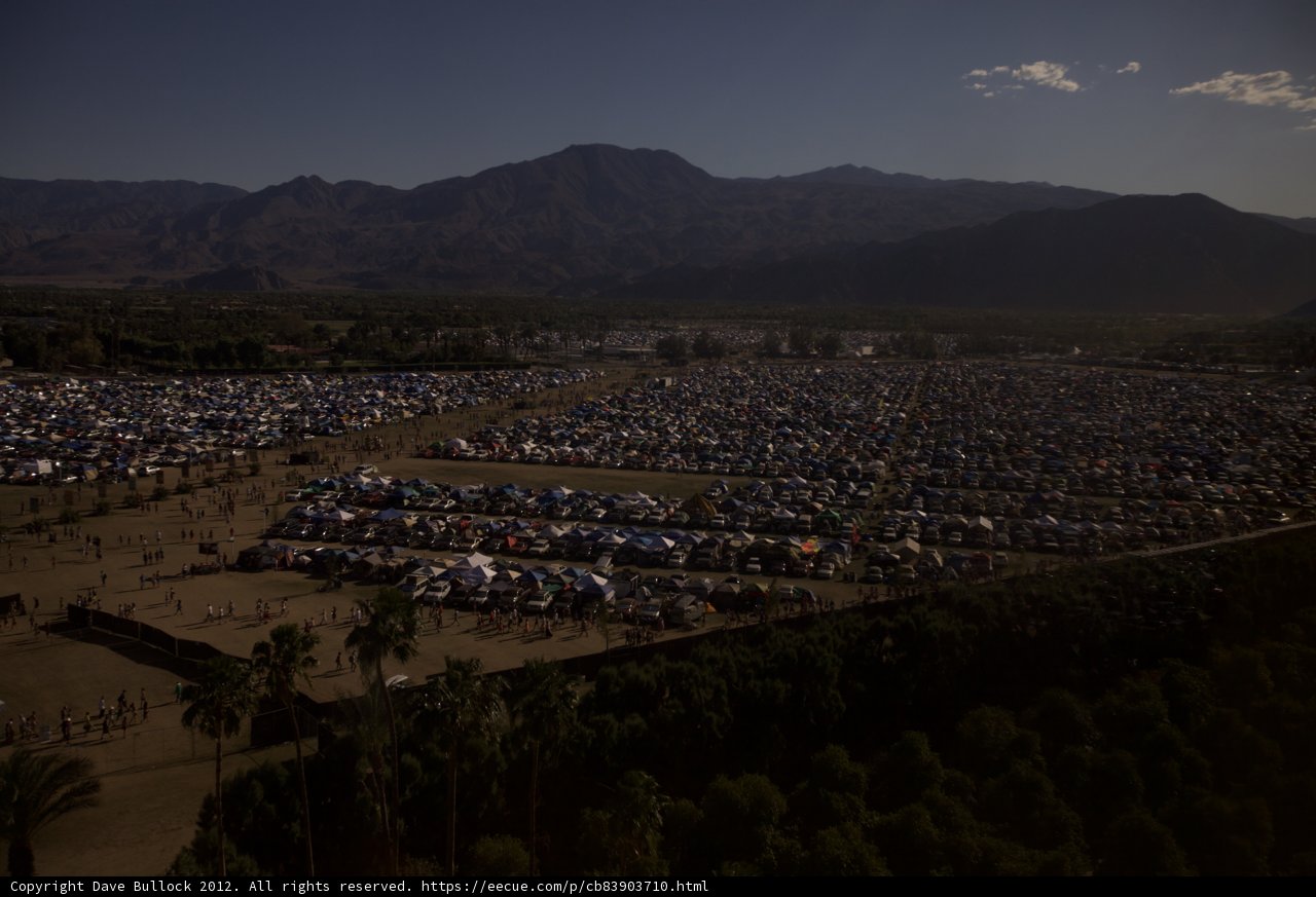 Aerial View of Coachella Campground with Majestic Mountains in the Background