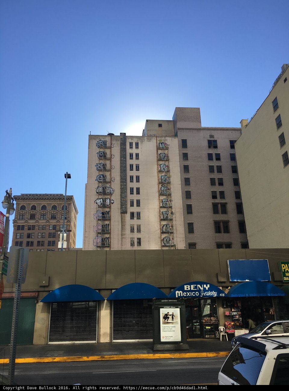 Blue Awning and Classic Car in Urban Los Angeles