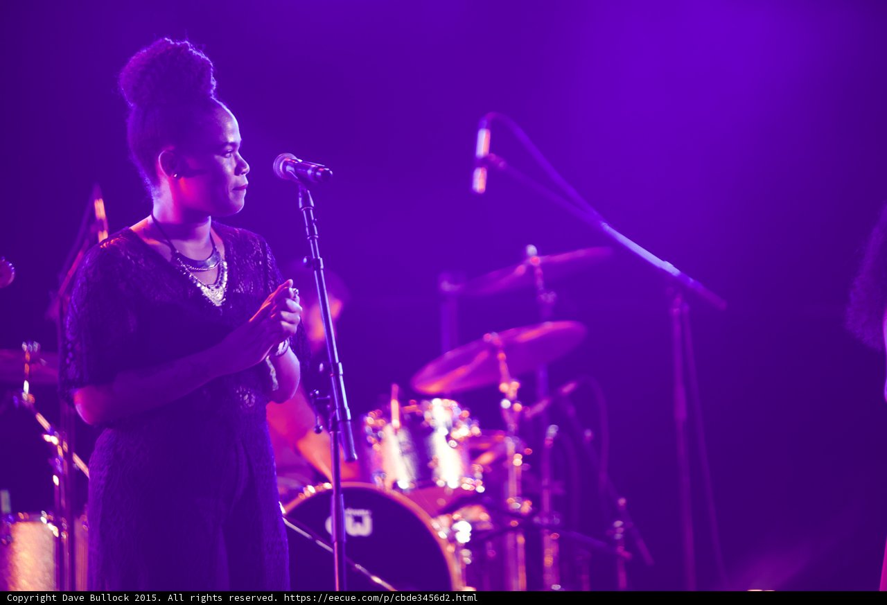 Solange Backing Vocalist Portrait Updo Black Lace Necklaces Drum Kit Purple