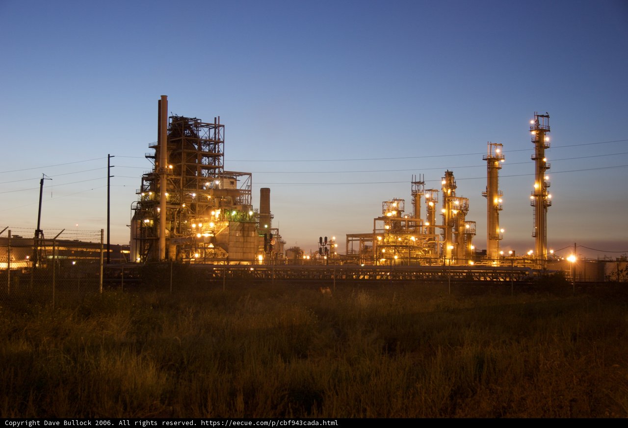 Silhouette of a Refinery at Dusk