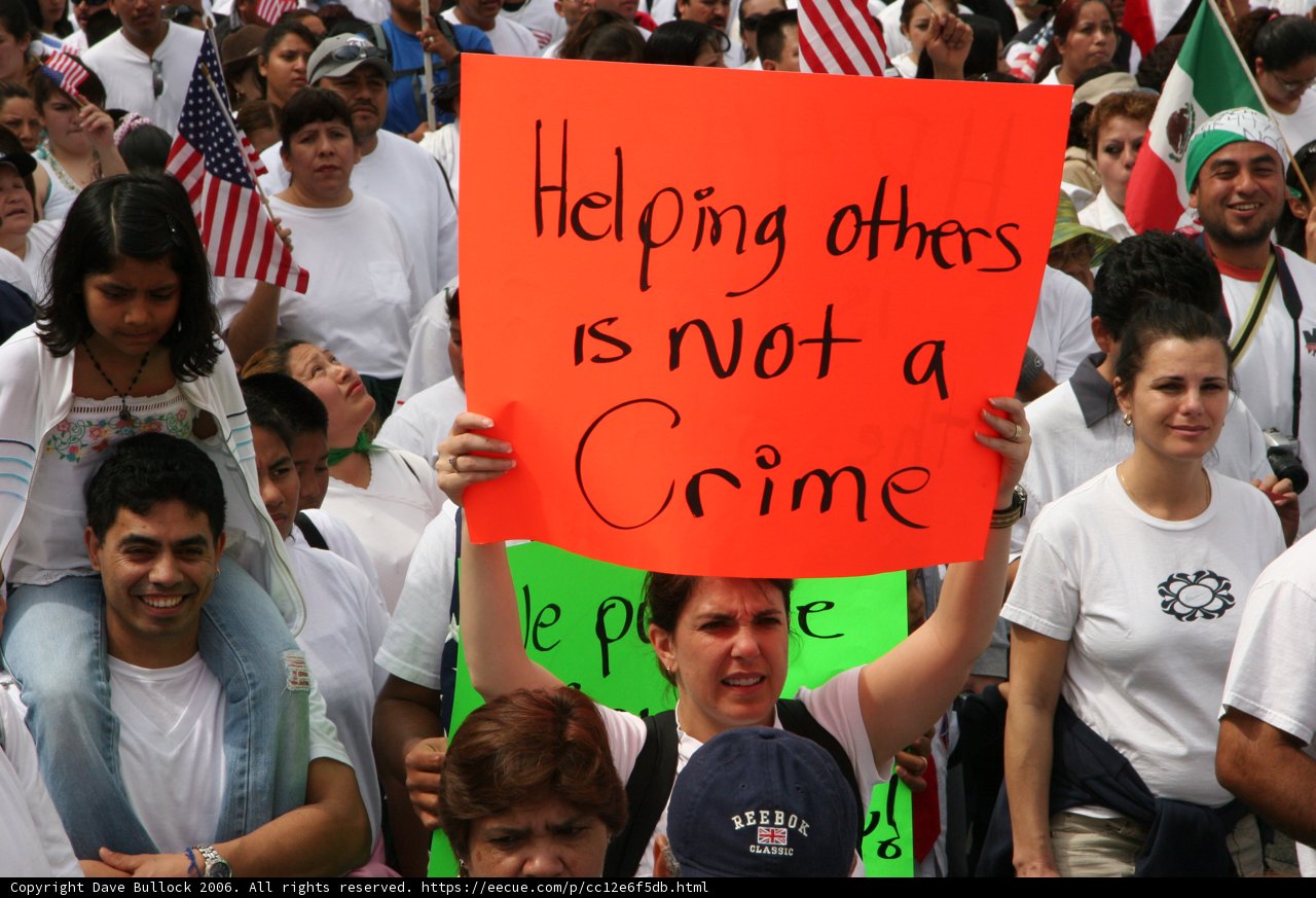 Woman Holds Protest Sign in March Parade