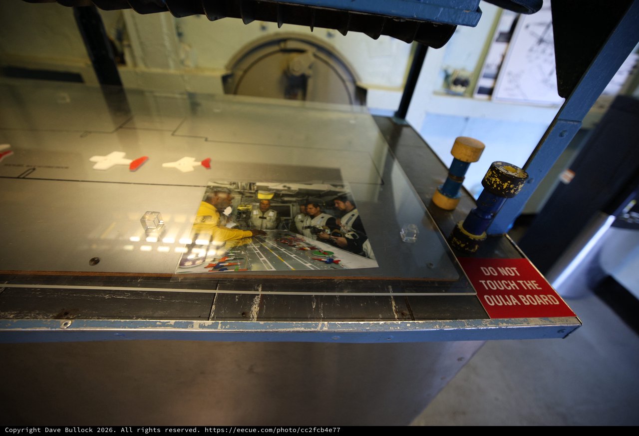 Vintage Aircraft Cockpit Display with Ouija Board Warning