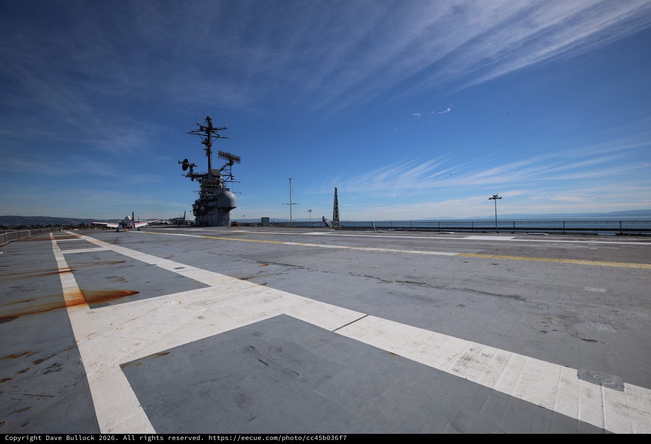 USS Hornet Aircraft Carrier Flight Deck at Dusk