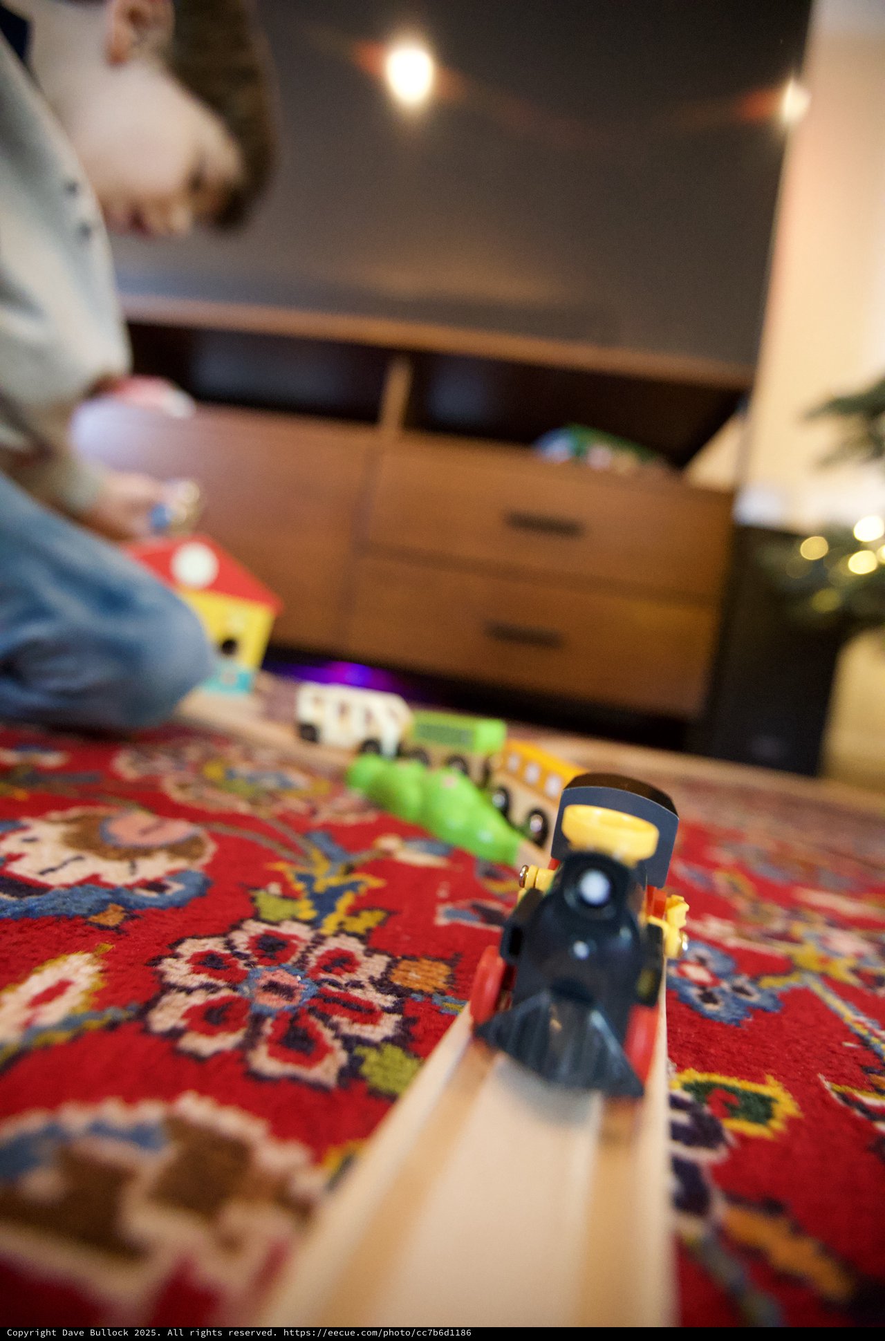 Toy Train Set on Traditional Persian Rug