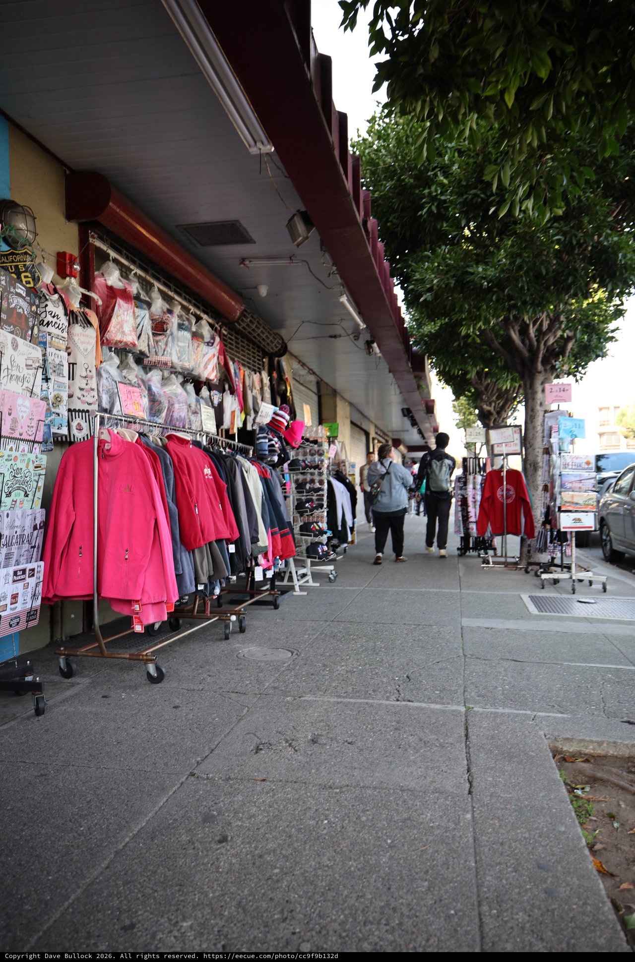 Street Market Shopping District with Colorful Clothing Displays