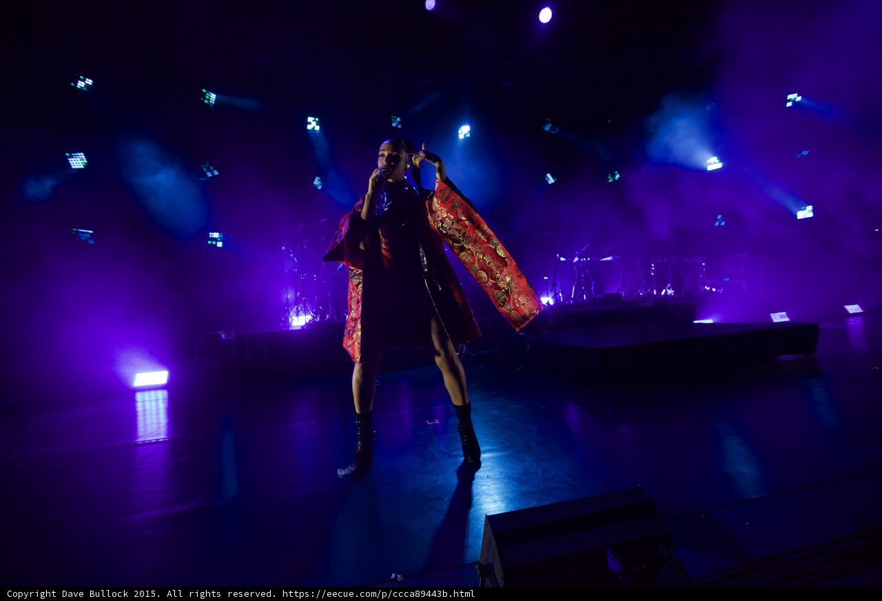 FKA twigs Full Body Standing Singing Kimono Held Out Full Interior Red Brocade Gold Patterns Black Bodysuit Boots Band Silhouette Haze