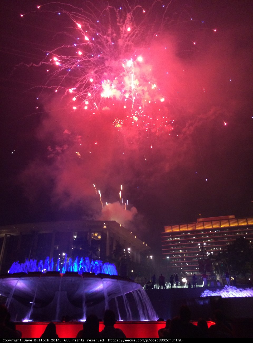 Sparkling Fireworks Display Over the Fountain