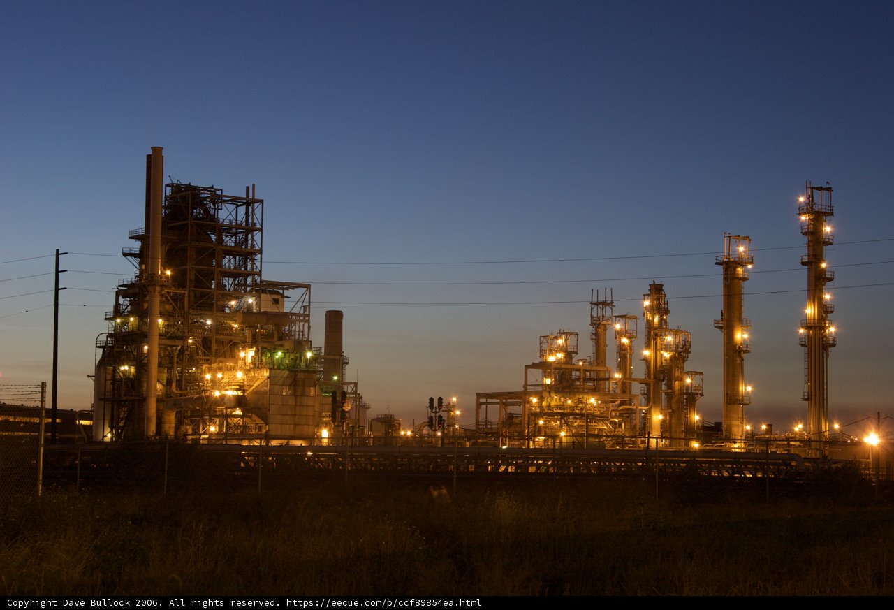 Illuminated Refinery at Dusk