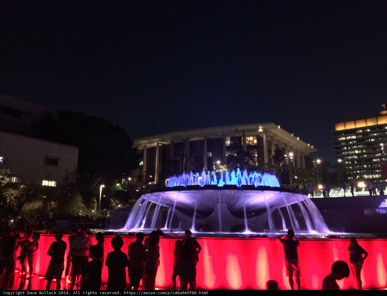 Nighttime Gathering at Civic Center Fountain