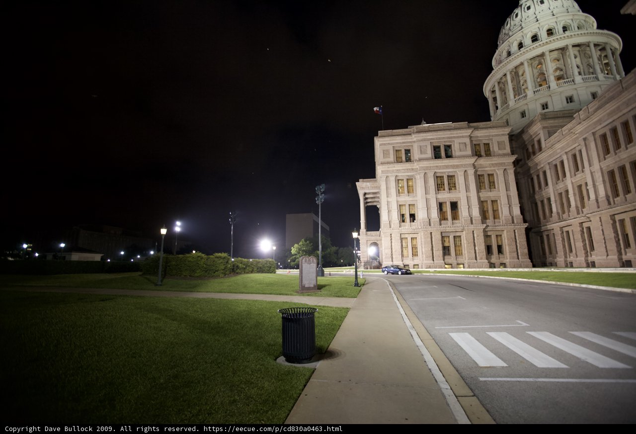 Nighttime view of Capitol building in Austin