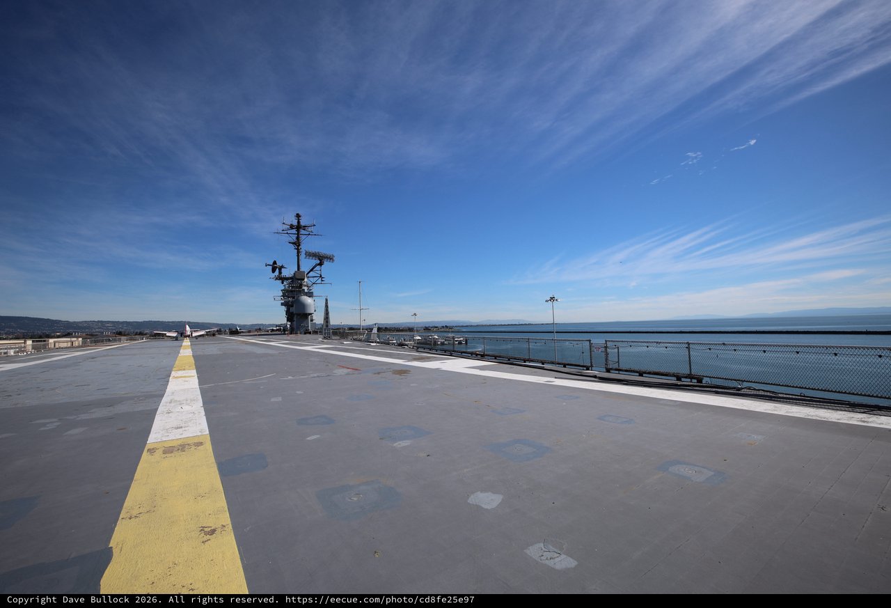 USS Hornet Aircraft Carrier Flight Deck at Sunset