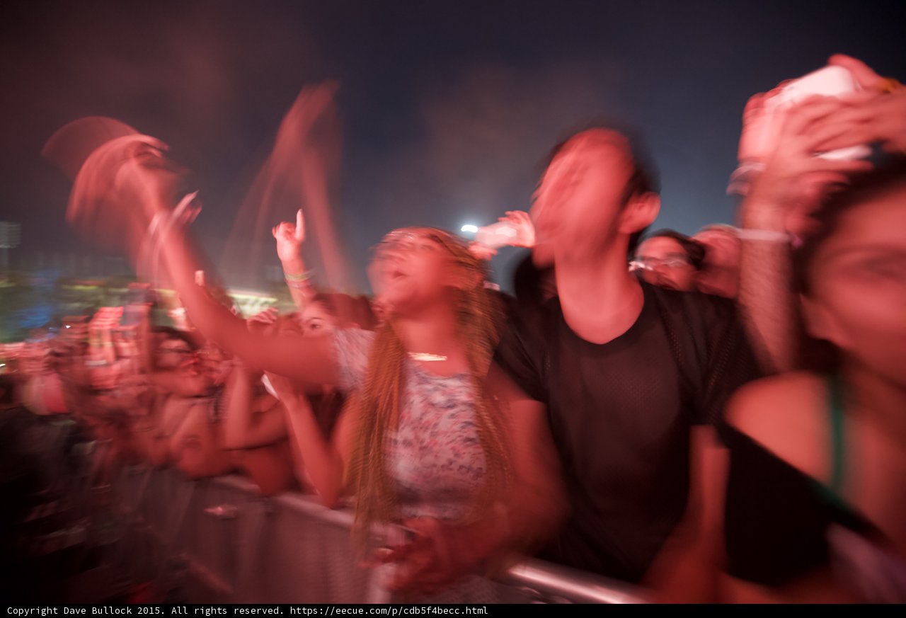 FYF Fest Motion Blur Barrier Dancing Women Arms Raised Long Hair Red Lighting Ecstatic Energy