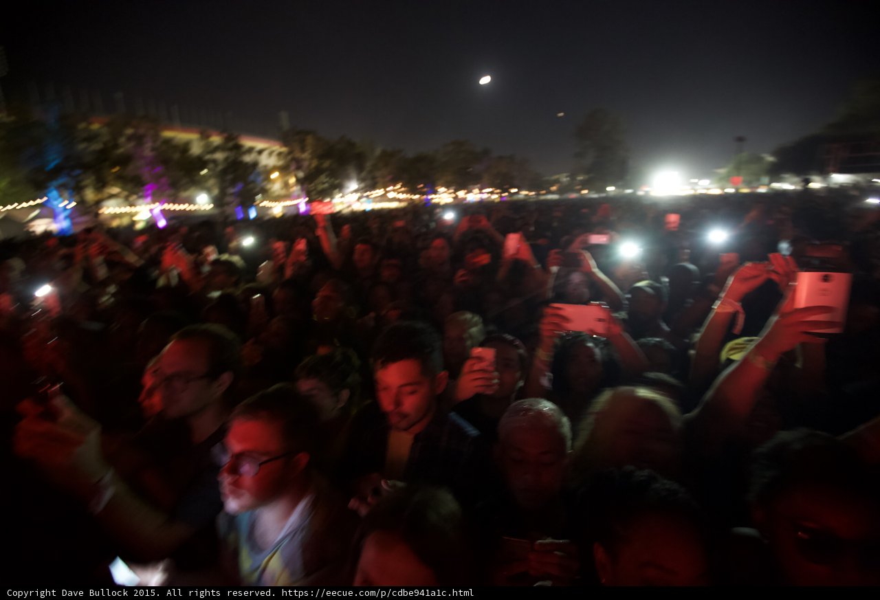 FYF Fest Sharp Crowd Shot Red Lighting Moon Night Many Faces Phones Purple Blue Lights Background