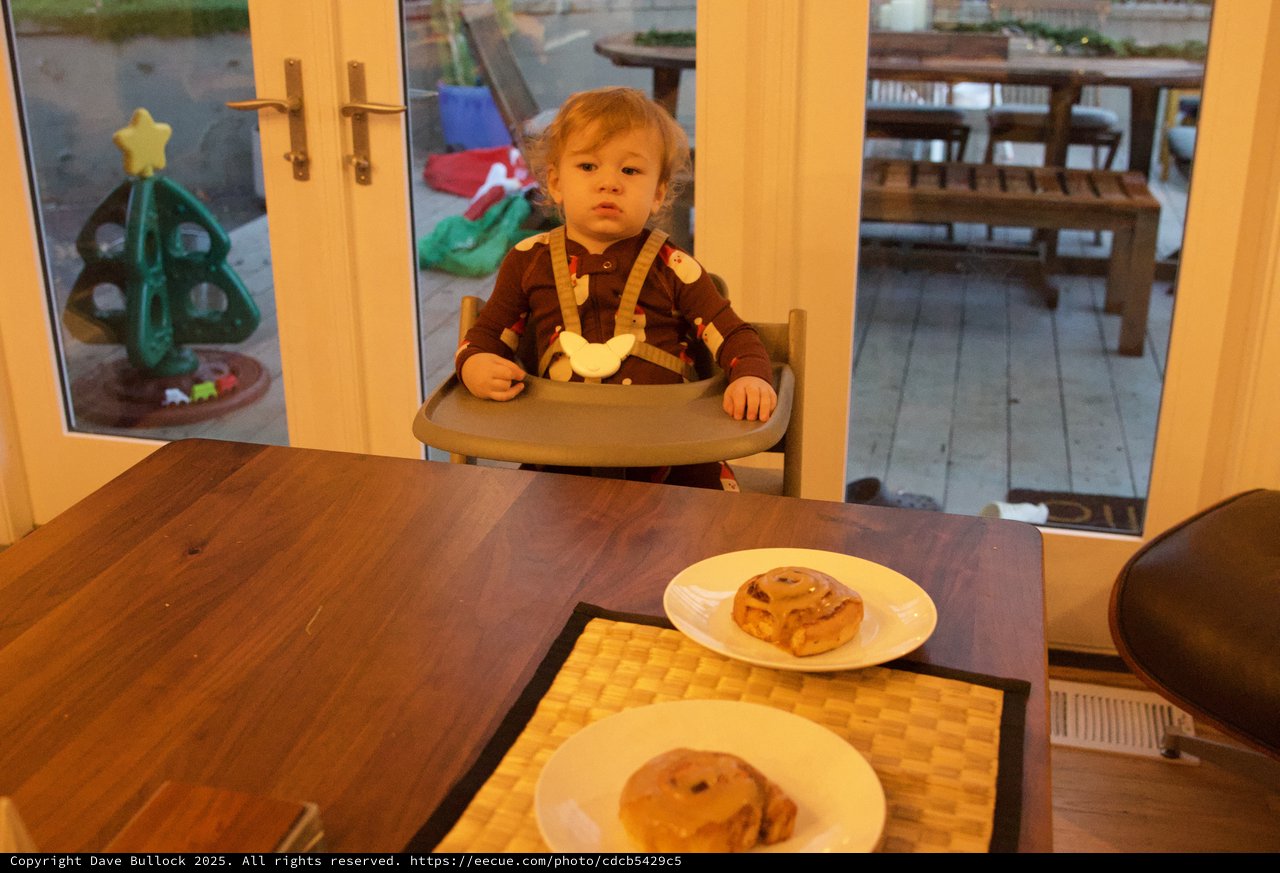 Toddler Waiting for Christmas Breakfast Pastries
