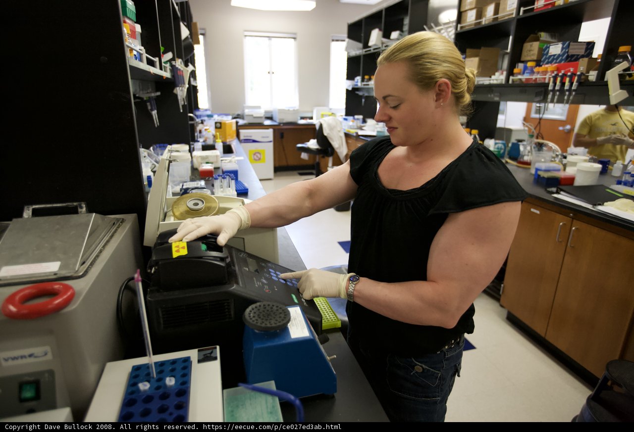 Lab Woman with Gloves on