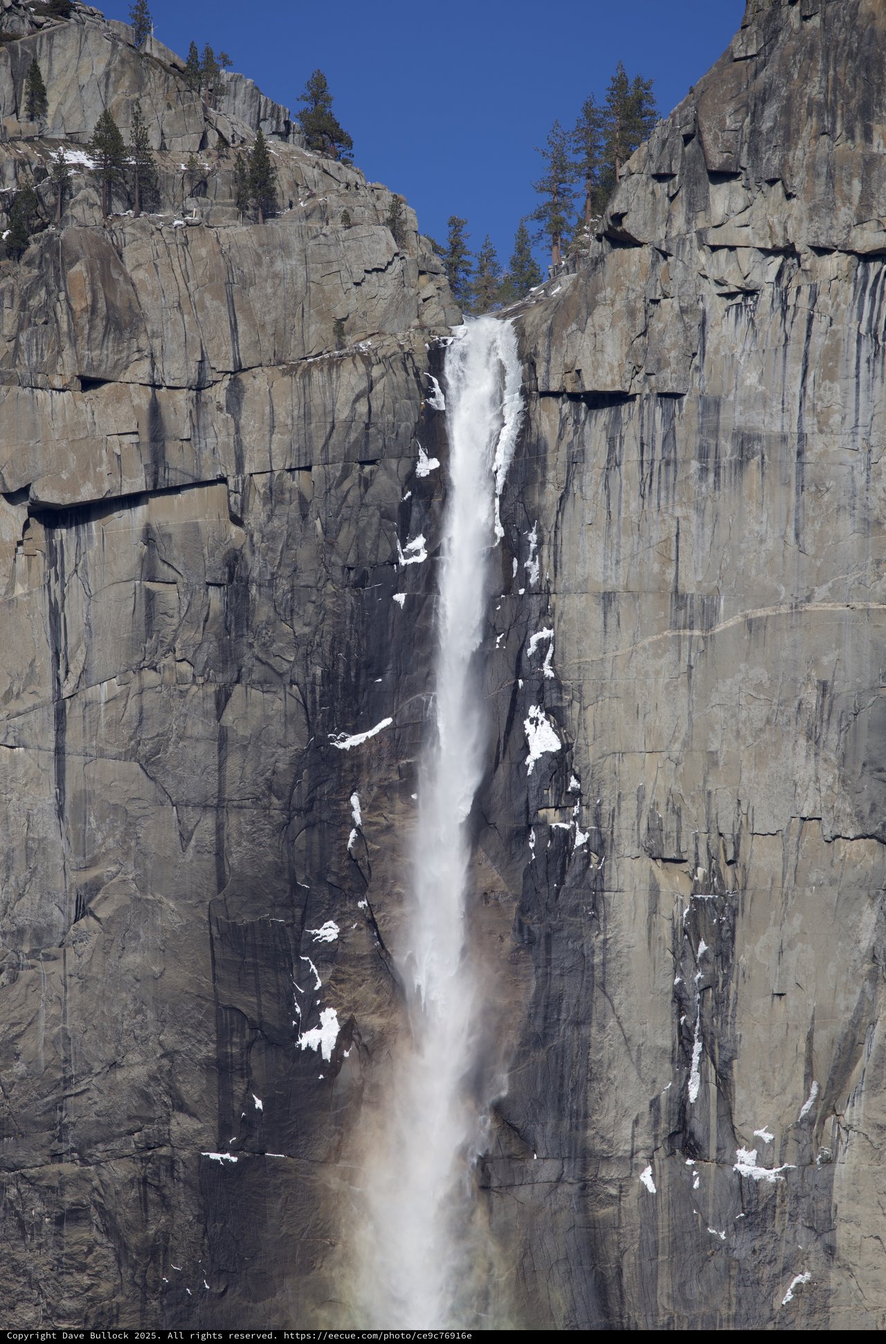 Yosemite Falls Cascading Through Granite Cliffs in Winter