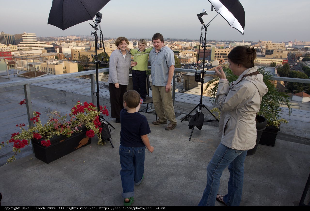 Family Portrait Session on Urban Rooftop at Dusk