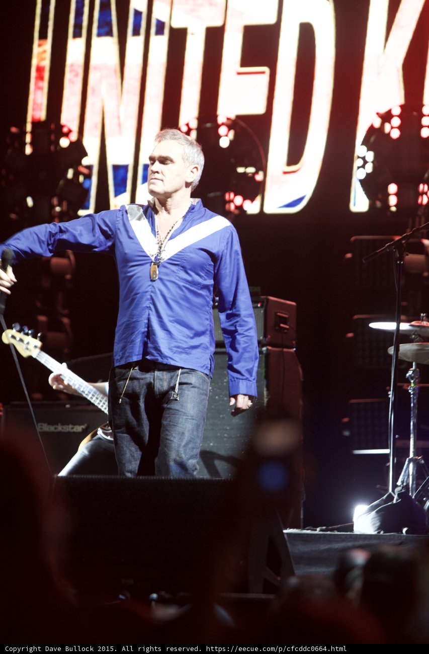 Morrissey Full Body Arm Extended Blue Shirt Bassist Drums Cymbals Blackstar UNITED Video Screen