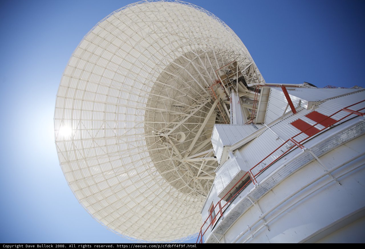 Looking Up at the Goldstone Radio Telescope