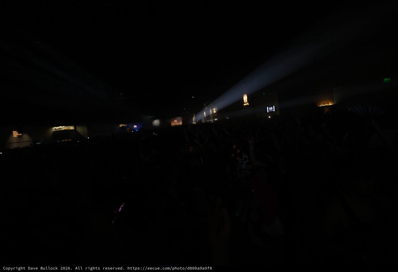 Dark Crowd Surges Under Spotlight Beam at Wobbleland