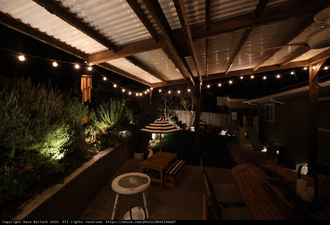 Evening Patio Ambiance with String Lights and Garden