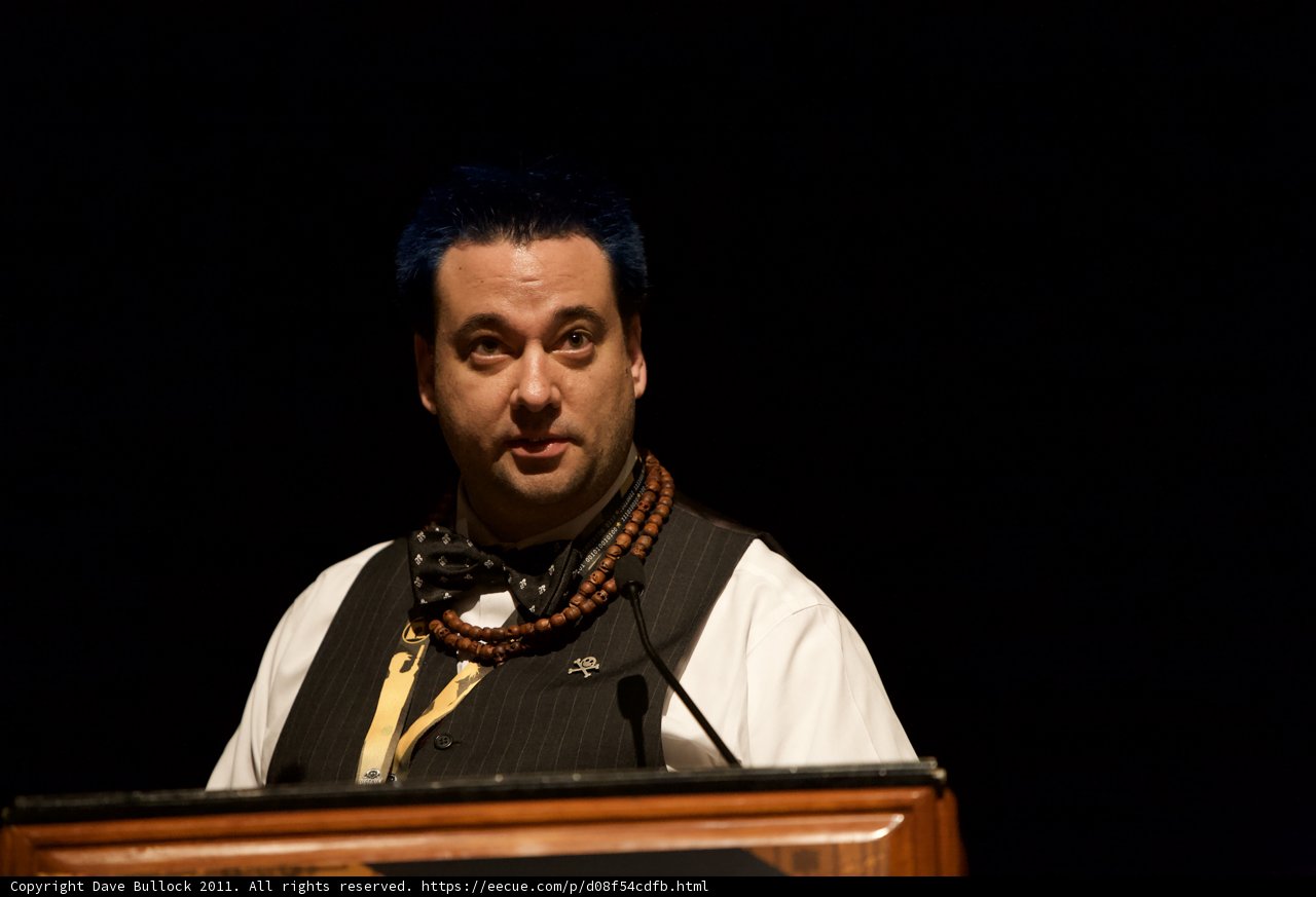 Blue Haired Man Delivers Stirring Speech