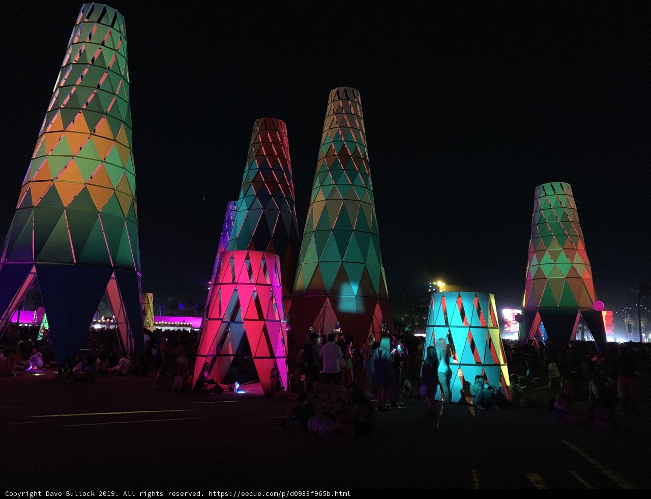 Colorful Towers Illuminated at Night